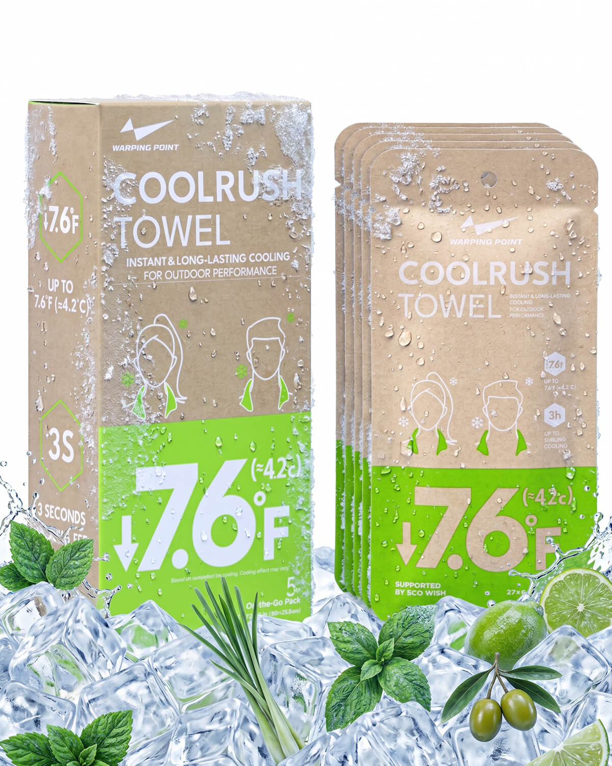 Green CoolRush instant cooling towels 5-pack
